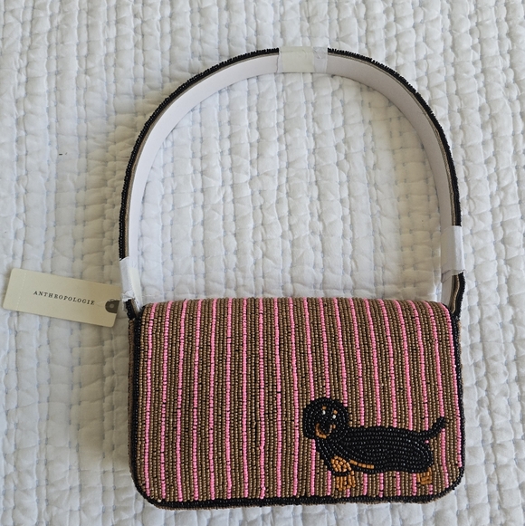 Anthropologie The Fiona Beaded Bag Dachshund Weiner Dog Rare Limited Handbag NEW - Picture 8 of 13